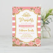 Invitation Baby shower princesse d'or rose rose floral (Debout devant)