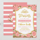 Invitation Baby shower princesse d'or rose rose floral (Devant / Derrière)