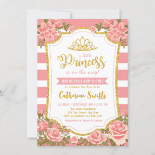 Invitation Baby shower princesse d'or rose rose floral