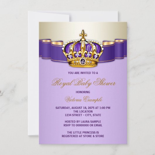 Invitation Baby shower Princesse d'or violet (Devant)