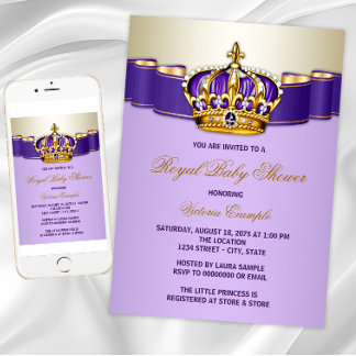Invitation Baby shower Princesse d'or violet