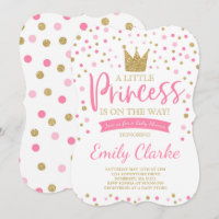 Invitation Baby shower Princesse Douche en or rose