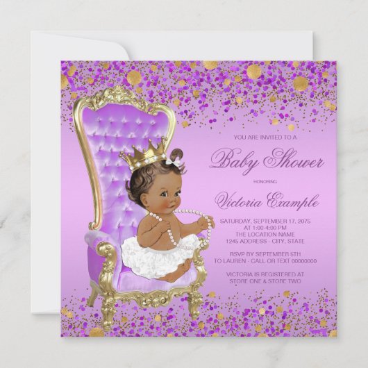 Invitation Baby Shower Princesse Ethnique Or Pourpre (Devant)