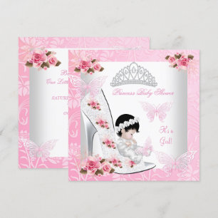 Invitation Baby Shower Princesse Fille Papillon Chaussure Ros