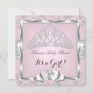 Invitation Baby shower princesse fille rose argent damas