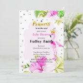 Invitation Baby shower princesse Flamant rose or rose (Debout devant)