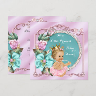 Invitation Baby Shower Princesse Fleur Teal Rose Blonde Bébé