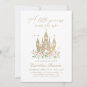 Invitation Baby shower princesse florale rose et or (Devant)