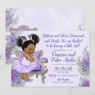 Invitation Baby shower princesse Lavender Silver