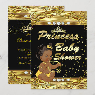 Invitation Baby Shower Princesse Noir Or Paillettes Ethnique