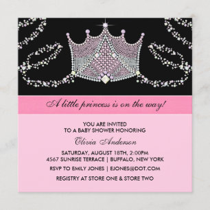 Invitation Baby shower princesse noire Tiara Baby Girl