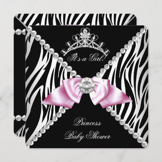 Invitation Baby shower princesse noire Zebra Rose Bow (Devant / Derrière)