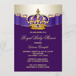 Invitation Baby Shower Princesse Or et Violet Royal