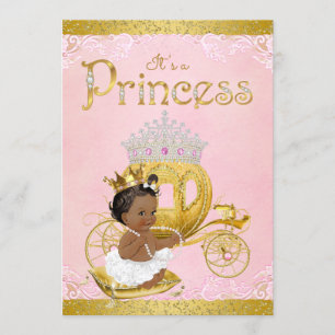 Invitation Baby Shower Princesse Or Rose Gold Afro-Américain