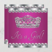 Invitation Baby shower princesse rose chaud Diamonds (Devant / Derrière)