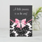 Invitation Baby shower princesse rose Damask noir (Debout devant)
