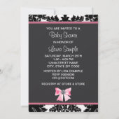 Invitation Baby shower princesse rose Damask noir (Dos)