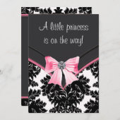 Invitation Baby shower princesse rose Damask noir (Devant / Derrière)