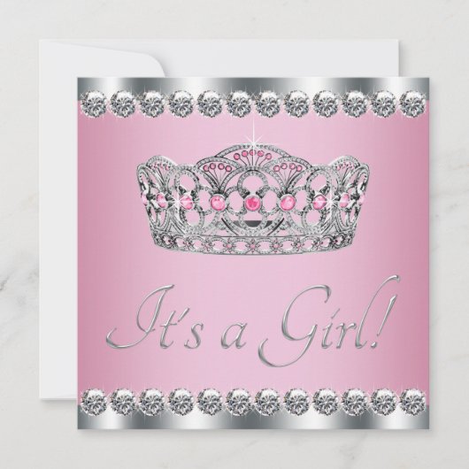 Invitation Baby shower princesse rose Diamond Tiara (Devant)