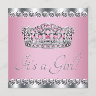 Invitation Baby shower princesse rose Diamond Tiara