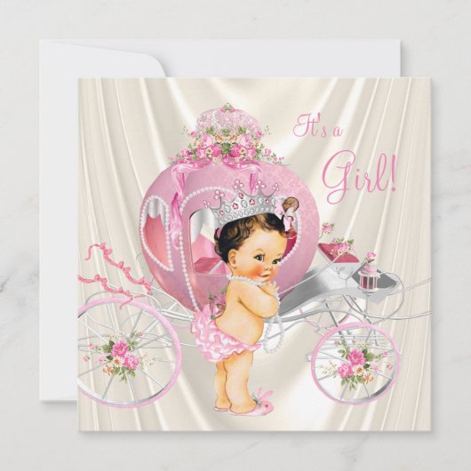Invitation Baby shower princesse rose et ivoire Pearl (Devant)