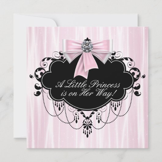 Invitation Baby shower princesse rose et noire (Devant)