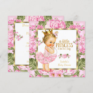 Invitation Baby Shower Princesse Rose Florale Rose Or Blond