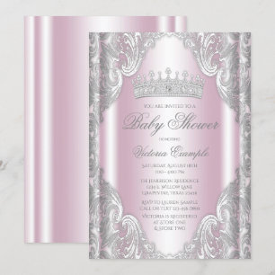 Invitation Baby shower princesse rose gris argenté
