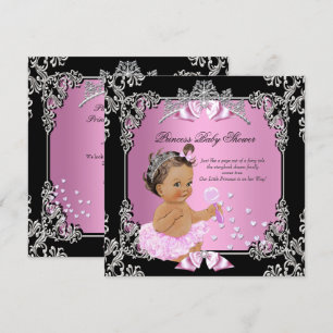 Invitation Baby Shower Princesse Rose Noir Tutu Brunette