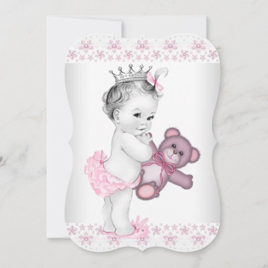 Invitation Baby shower Princesse rose ours Teddy (Devant)