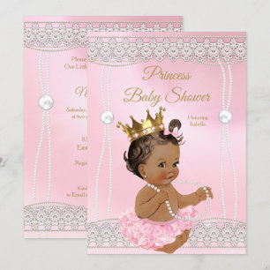Invitation Baby Shower Princesse Rose perle dentelle brune