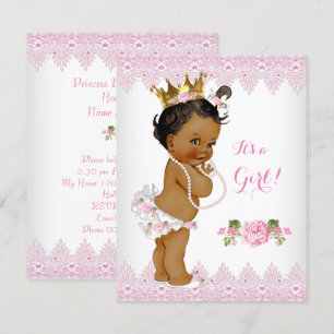 Invitation Baby Shower Princesse Rose Rose en Dentelle Blanch