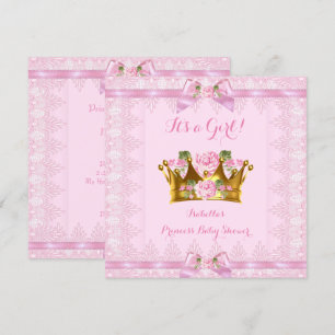 Invitation Baby Shower Princesse Rose Rose Lace Noeud