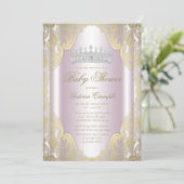 Invitation Baby shower princesse rose vif Or fantaisie (Debout devant)