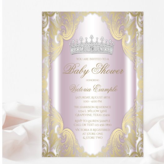 Invitation Baby shower princesse rose vif Or fantaisie
