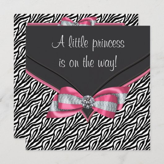 Invitation Baby shower princesse rose Zebra (Devant / Derrière)