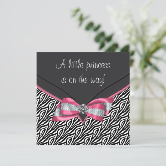 Invitation Baby shower princesse rose Zebra (Debout devant)
