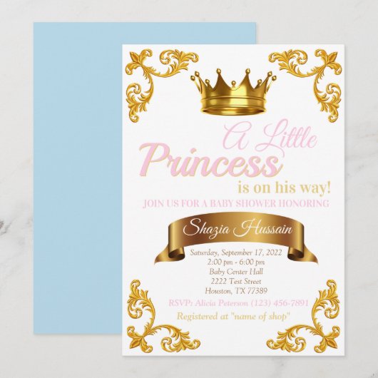 Invitation Baby Shower Princesse Royale (Devant / Derrière)