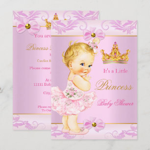 Invitation Baby shower Princesse Tiara Cute Girl Blonde rose