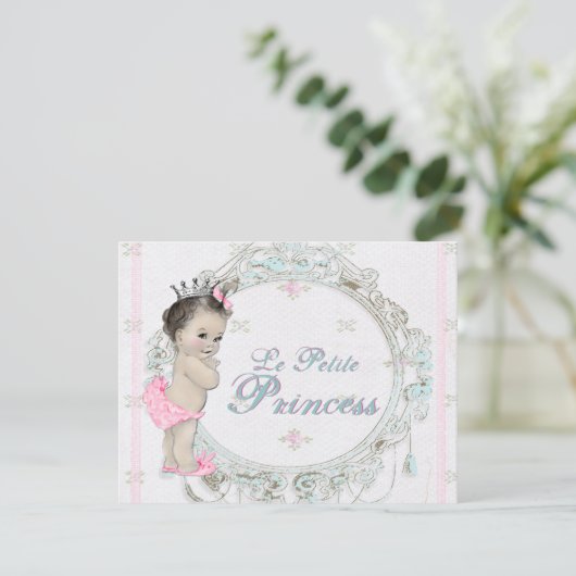 Invitation Baby shower princesse Vintage doux (Debout devant)