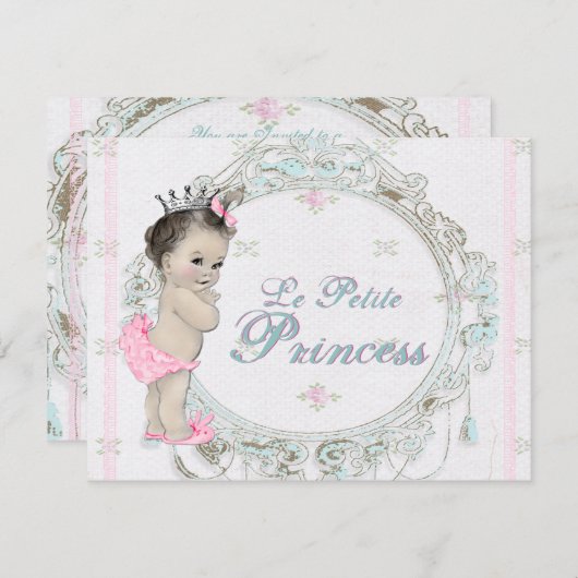 Invitation Baby shower princesse Vintage doux (Devant / Derrière)