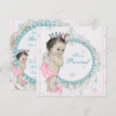 Invitation Baby shower Princesse Vintage rose et Turquoise (Devant / Derrière)