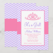 Invitation Baby shower princier Purple Pink Chevron (Devant / Derrière)