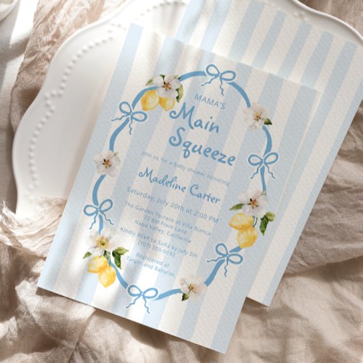 Invitation Baby shower principal de la Squeeze Lemon Blue Bow