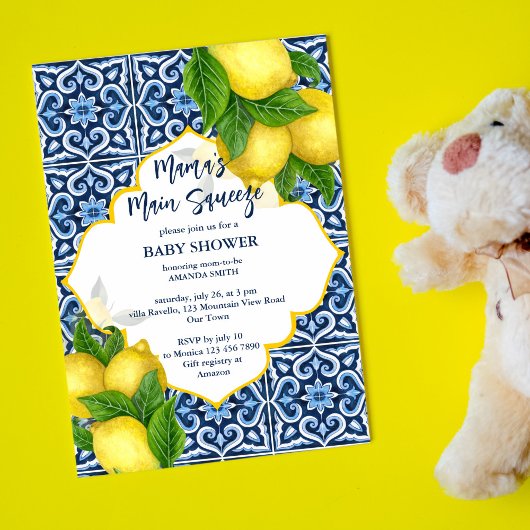 Invitation Baby shower principal de Mama citrons carreaux ble