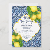 Invitation Baby shower principal de Mama citrons carreaux ble (Devant)