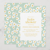Invitation Baby shower Printemps Pastel Sage Green Daisies (Devant / Derrière)