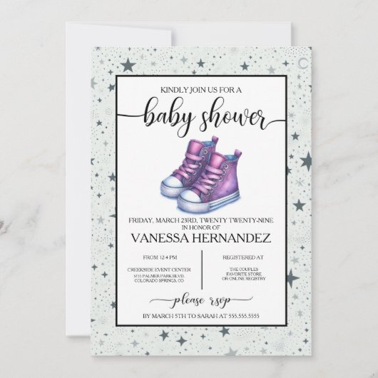 Invitation Baby shower Purple Baby High Tops (Devant)