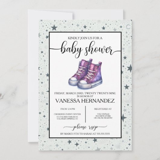 Invitation Baby shower Purple Baby High Tops (Devant)