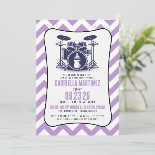 Invitation Baby shower Purple Baby Rock (Debout devant)